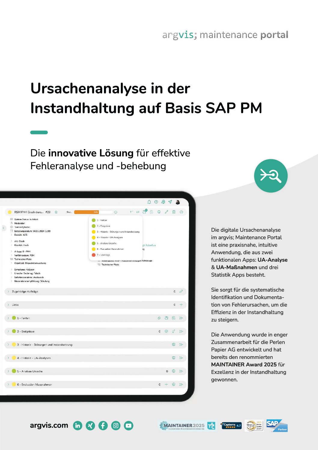 Flyer Ursachenanalyse: App UA im argvis; Maintenance Portal