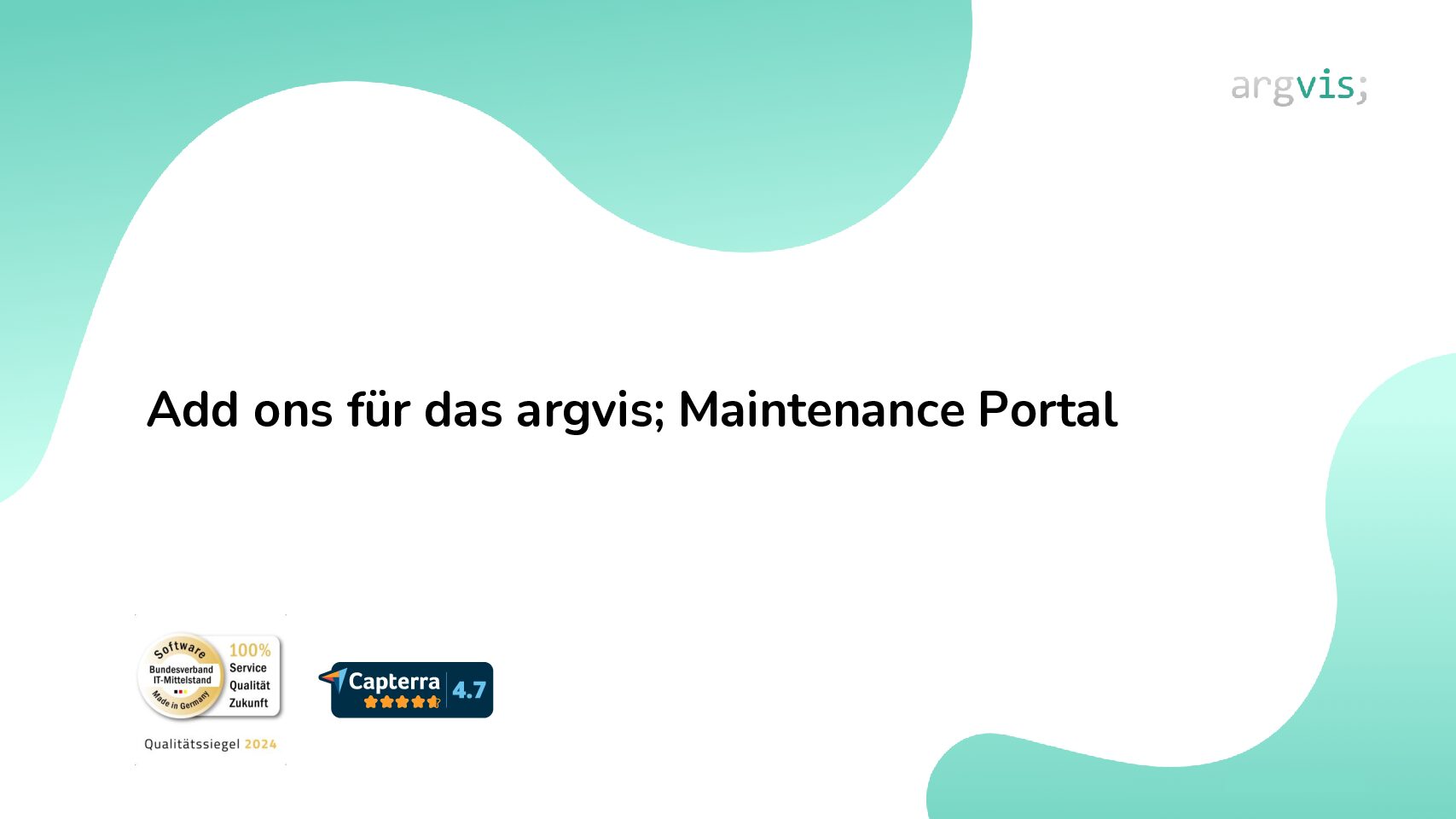 Präsentation Add ons für argvis Maintenance Portal: Meine Aufgaben, Wartungskalender, Wartungsplaner, Arbeitserlaubnisse, Arbeitserlaubnisse am Auftrag, Vorlagen, Checklistengenerator, Stücklistengenerator