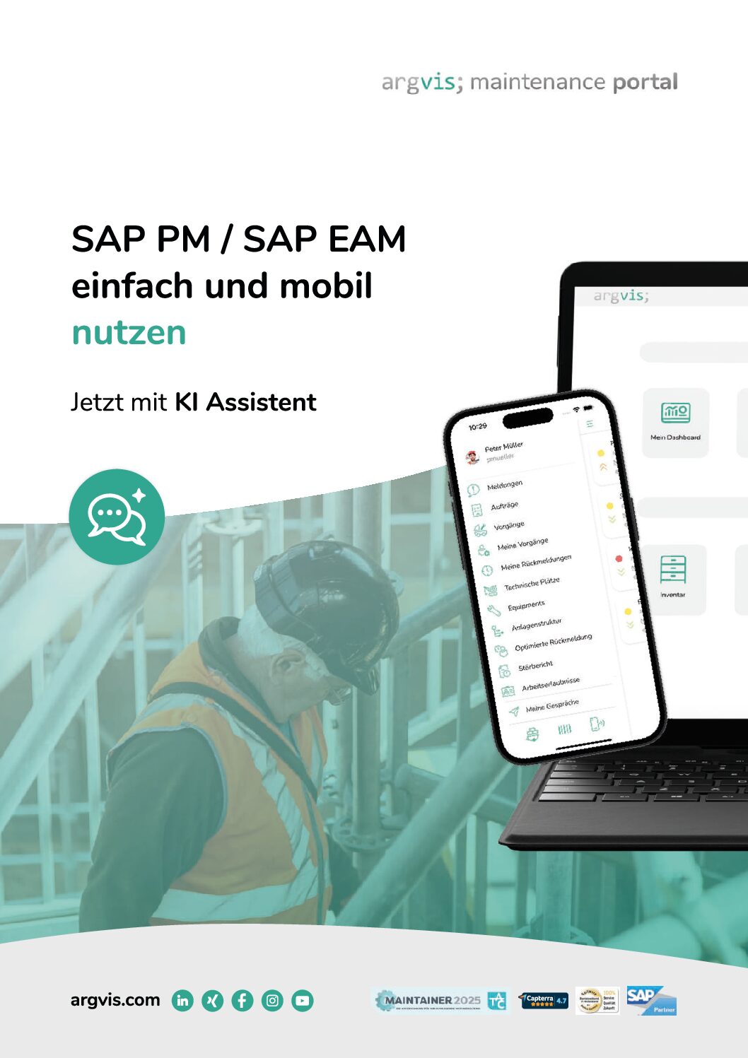 Flyer argvis Maintenance Portal SAP PM einfach und mobil nutzen. Jetzt mit KI Assisten [pdf]