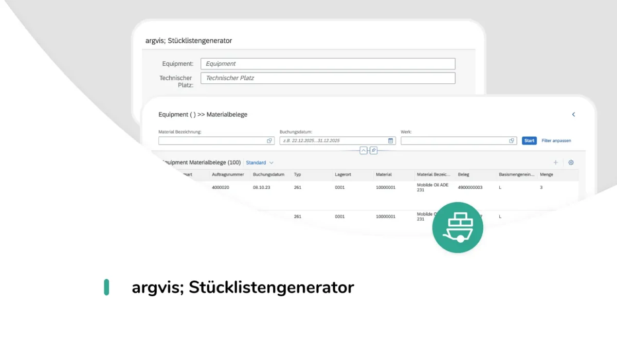 argvis; Stücklistengenerator News Headerbild: Schriftzug argvis; Stücklistengenerator vor 2 Screenshots aus der argvis; Anwendung