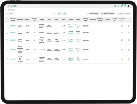Screenshot: Bestell-App mit Statusübersicht – vom Bedarf zur Lieferung : Mobiles Ersatzteil- und Lagermanagement im SAP mit argvis; Maintenance Portal