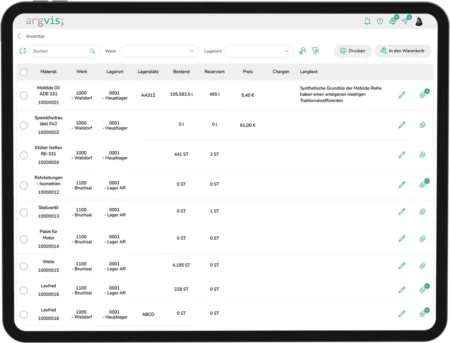 Screenshot Inventar App, argvis; Maintenance Portal