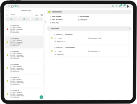Screenshot Inventur-App im argvis; Maintenance Portal