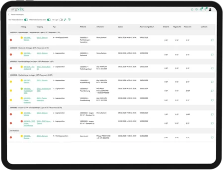 Screenshot: Reservierungs-App mit Materialauswahl, argvis; Maintenance Portal