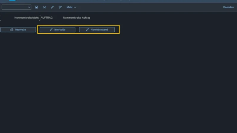 Screenshot SAP Intervallpflege Nummernkreise mit Anpassung des Nummernstandes der verwendeten Intervalle