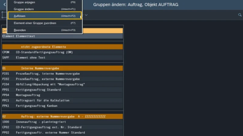 Screenshot: How to: SAP Nummernkreise: Gruppe auflösen